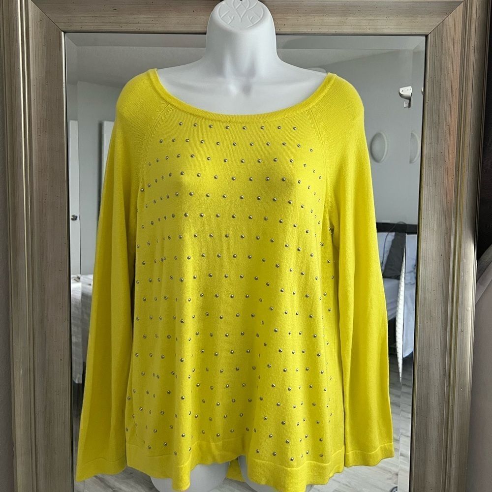 JENNIFER LÓPEZ Yellow vibrant Round-Neck Sweater Cardigan Lightweight Size L